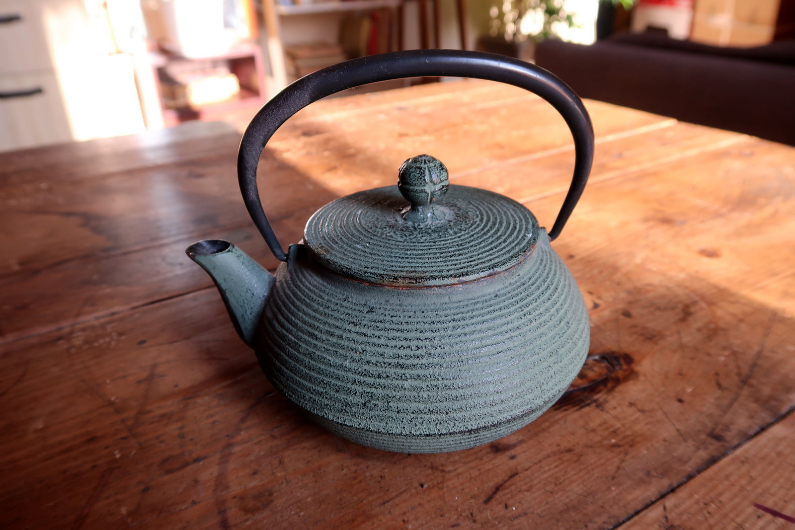 Vintage green tetsubin style teapot, classic Japanese inspired design