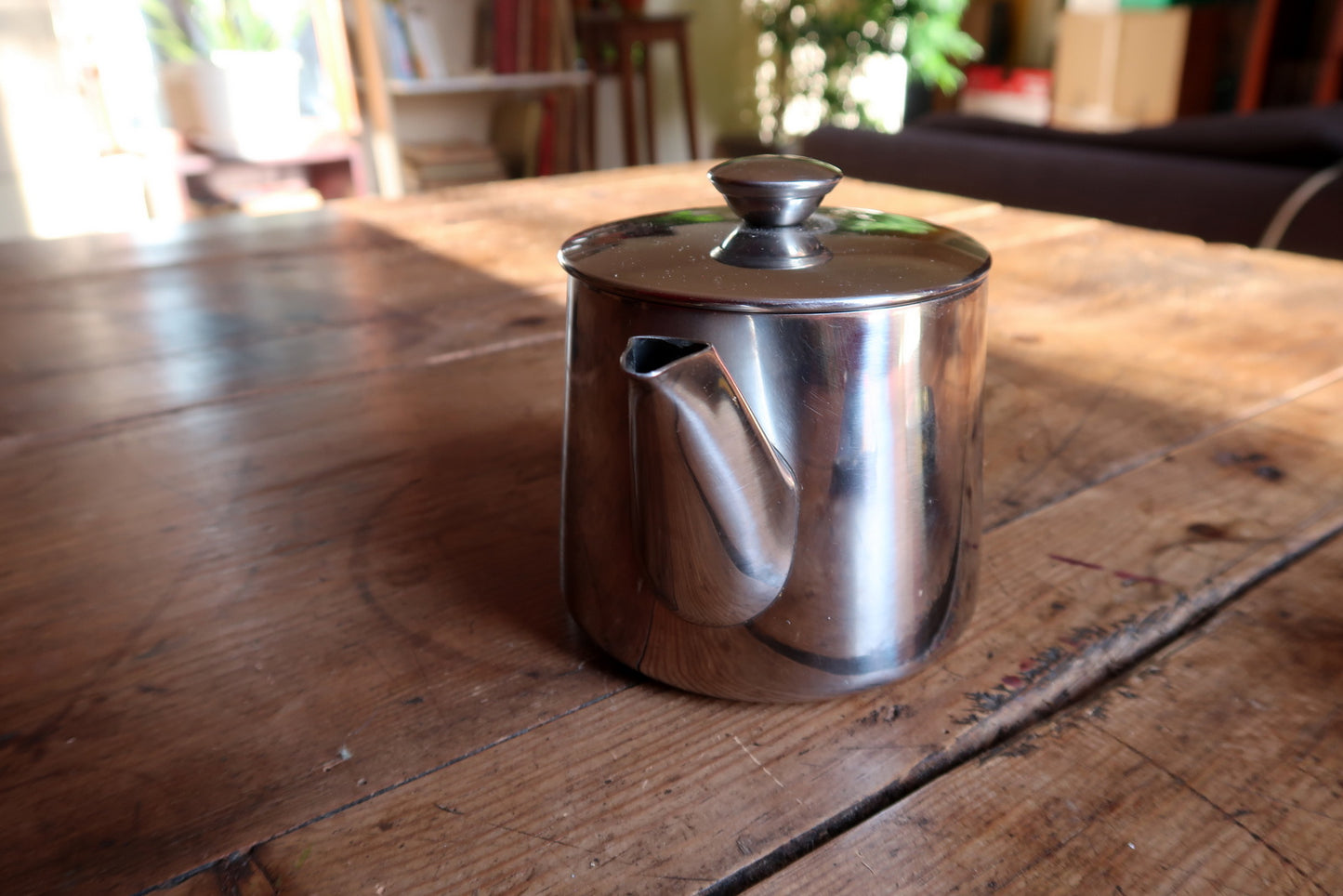 Modern industrial teapot, stainless steel 18/10 with clean geometric lines