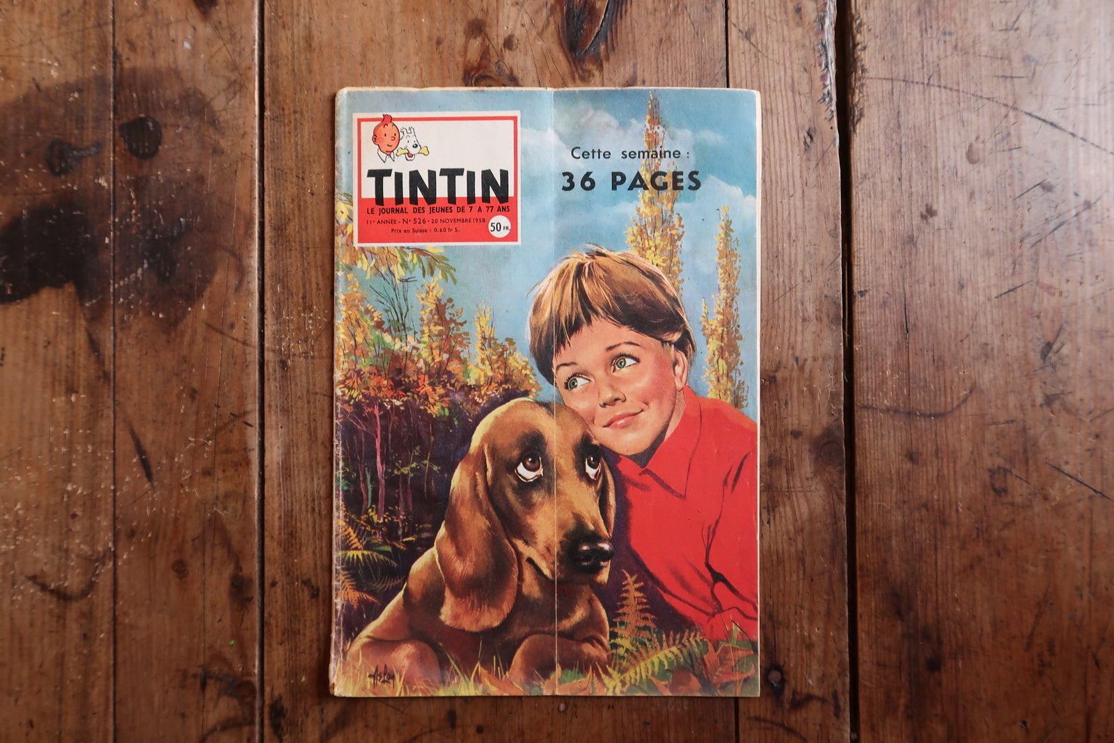 Vintage Tintin magazine 1958, French weekly comic with classic illustrations