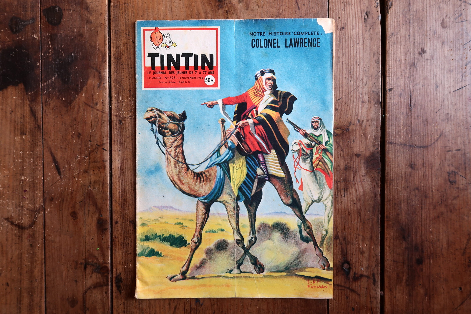 Tintin magazine close-up, showing vintage print and aged paper texture