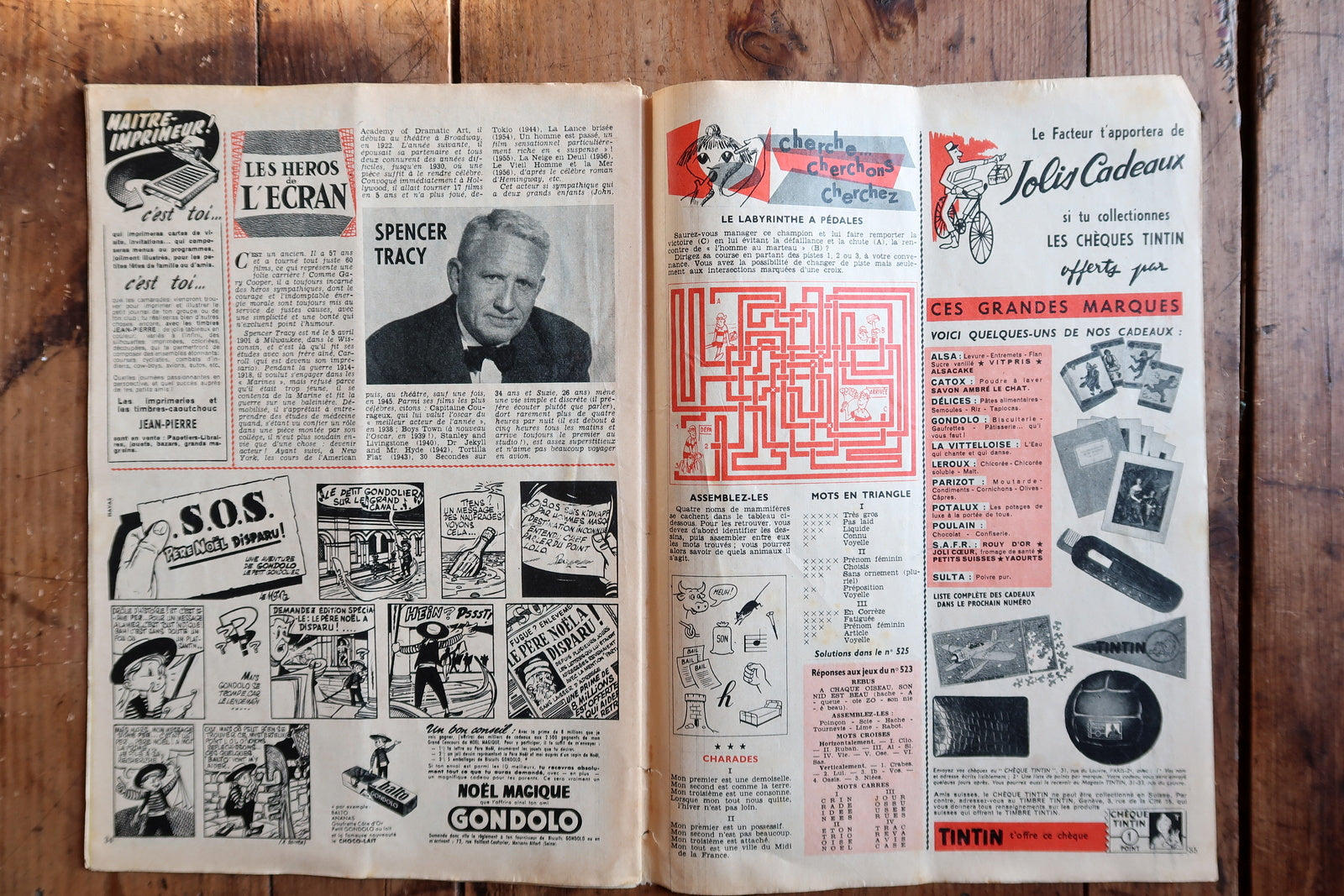 Vintage Tintin magazine full view, issue 524 with detailed illustrated cover