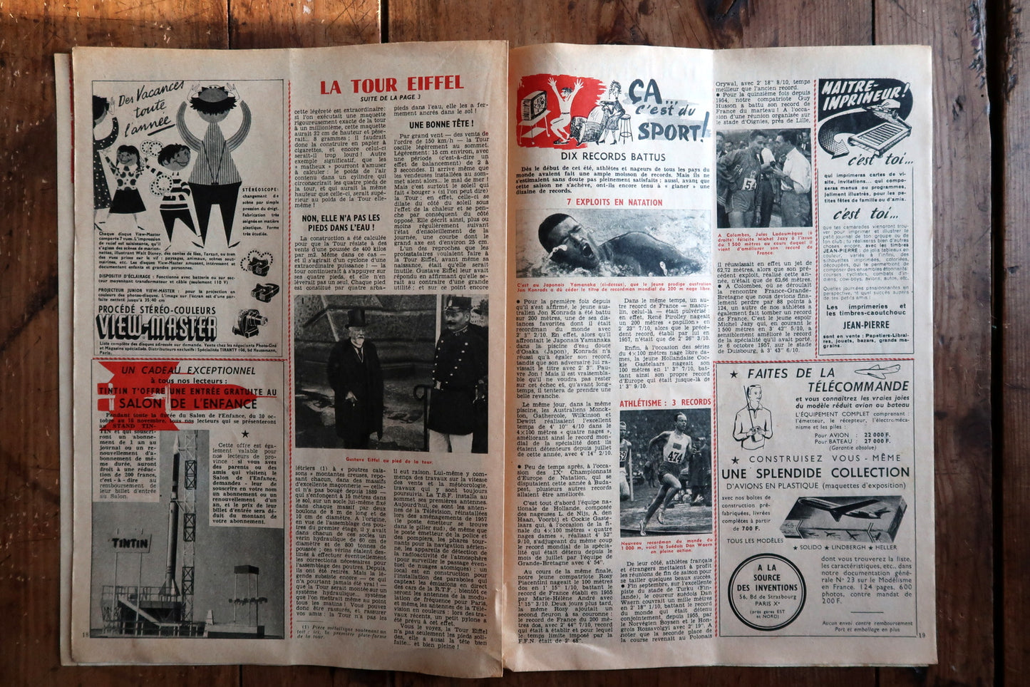 Original 1958 Tintin comic issue No 523, classic Franco-Belgian magazine