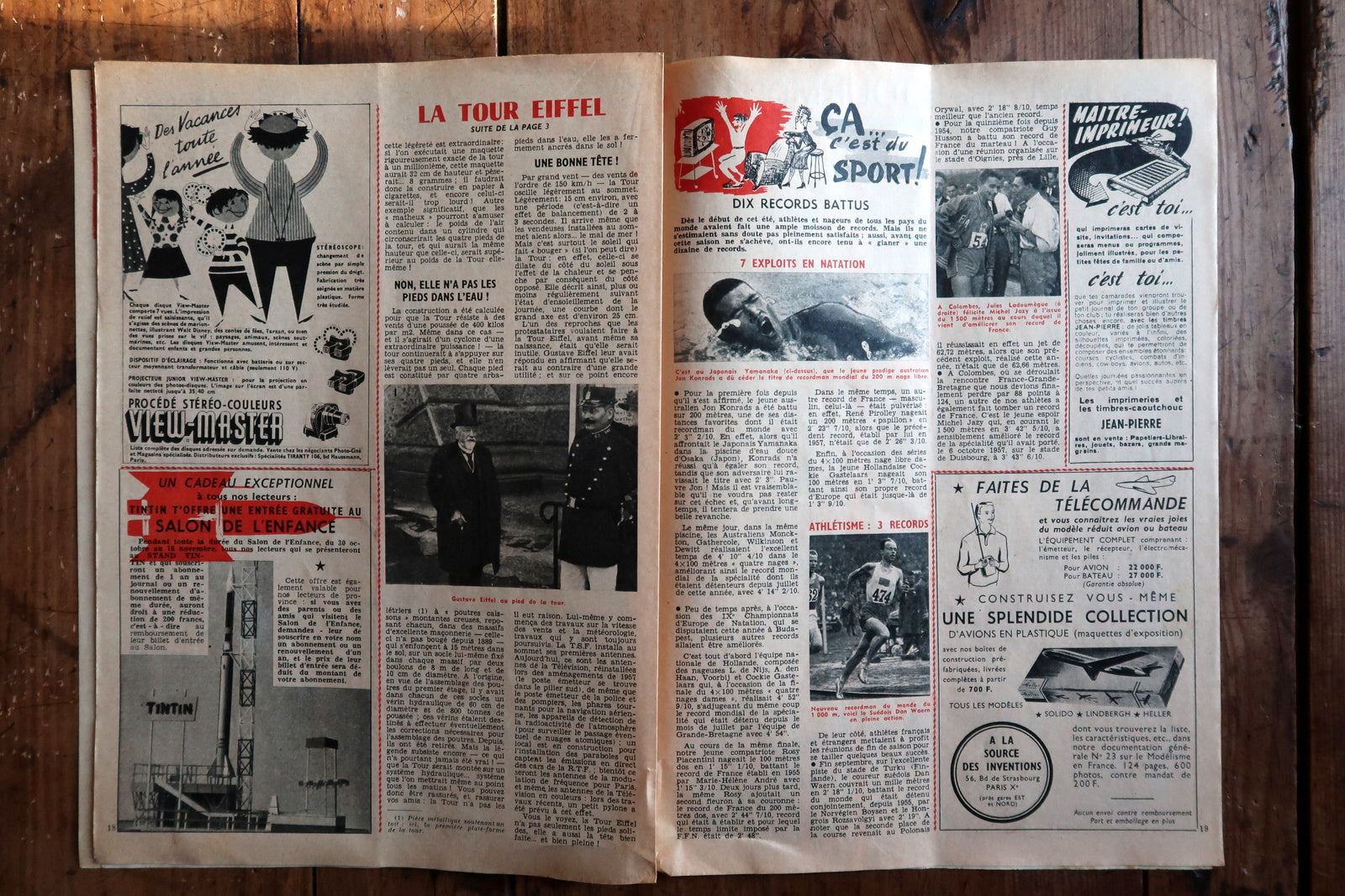Original 1958 Tintin comic issue No 523, classic Franco-Belgian magazine