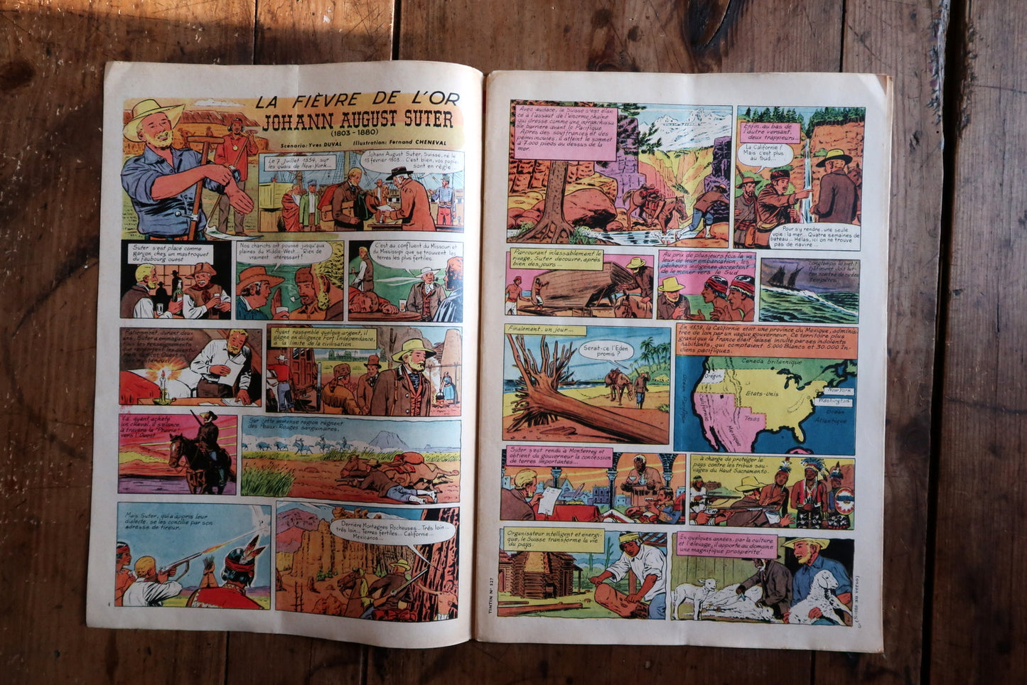 Tintin magazine close-up, showing aged paper texture and vintage printing
