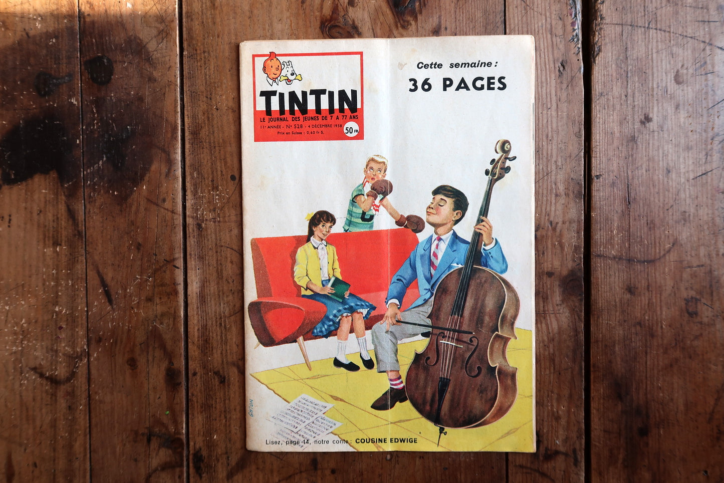 Vintage Tintin magazine 1958 issue 528, French weekly illustrated publication