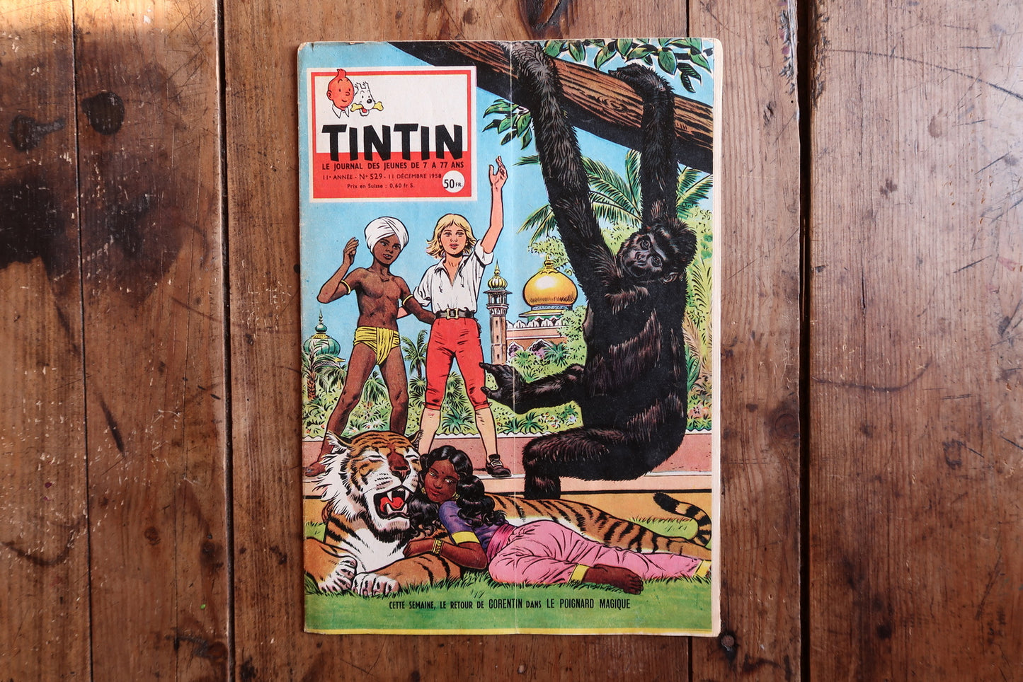 Vintage Tintin magazine 1958 issue 529, French weekly illustrated publication