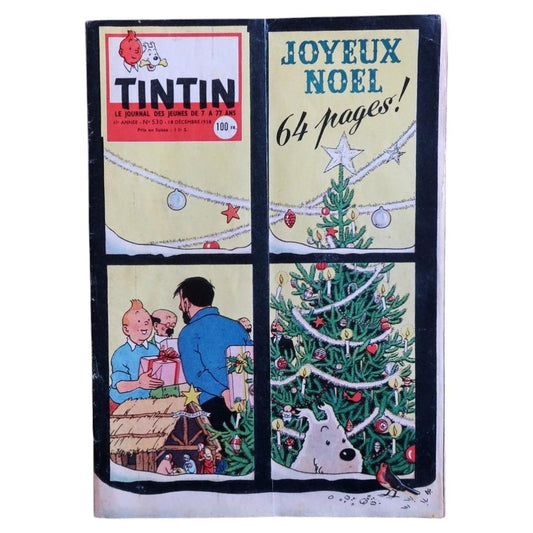 Original Tintin Christmas magazine No 530 December 1958, Le Journal de Tintin vintage comic