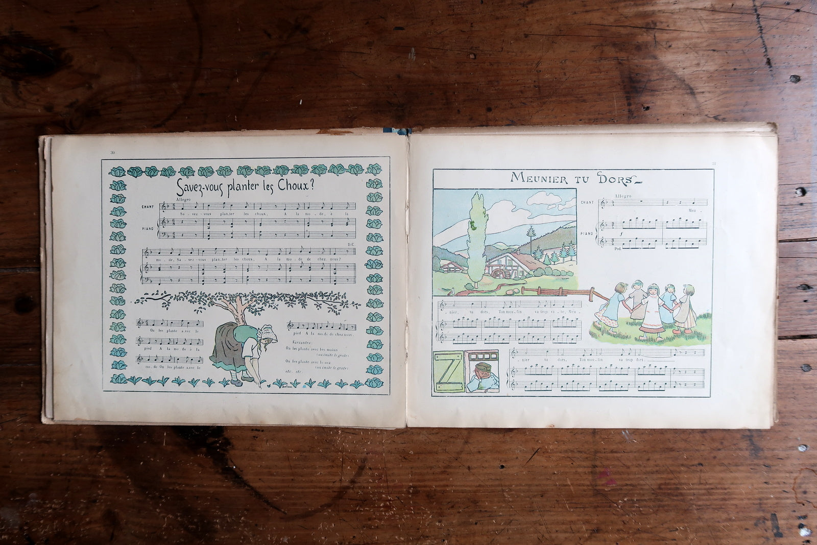 Vintage Art Deco style music book, French children’s songs with illustrations