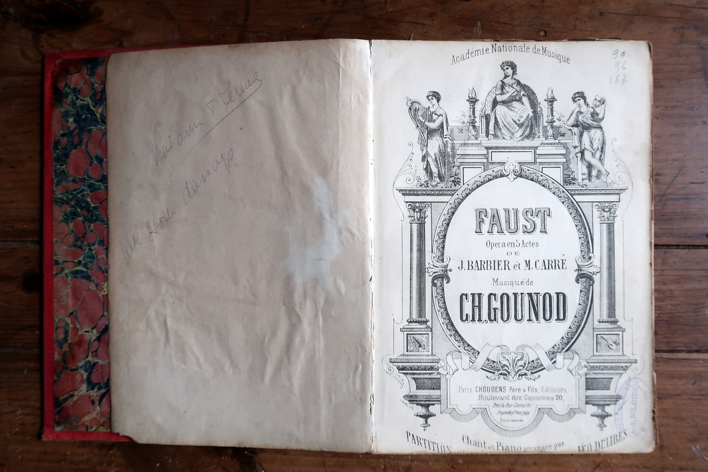 Antique Faust score book interior pages, detailed sheet music and lyrics