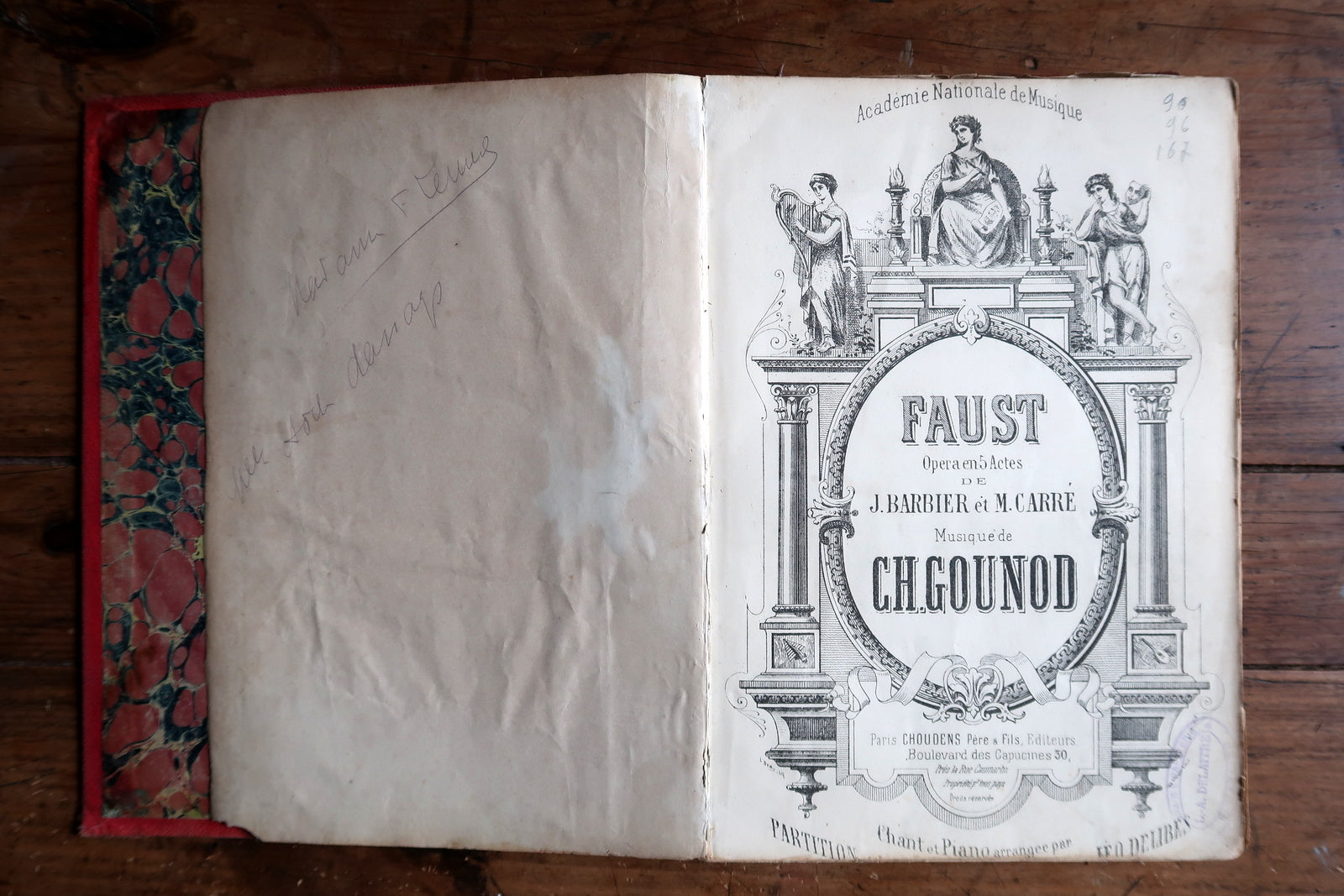 Antique Faust score book interior pages, detailed sheet music and lyrics