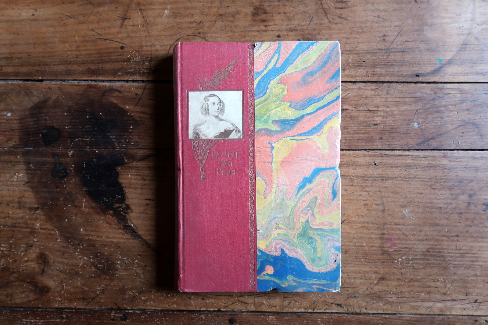 Antique La Joie fait peur book cover view, 19th century French publication