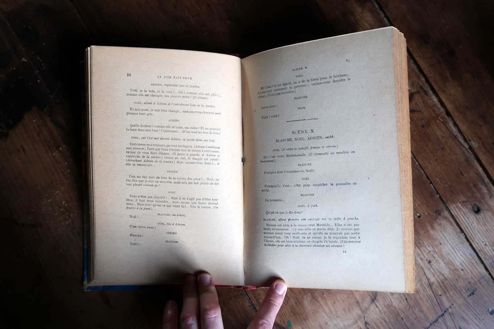 Antique French book back cover, showing binding and aged patina
