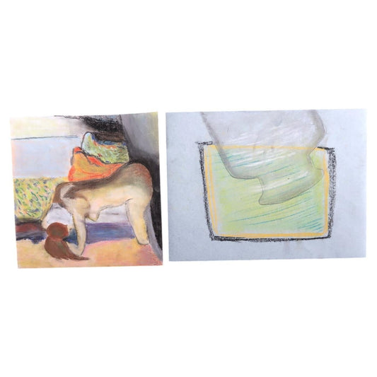 Pair of vintage figurative charcoal drawings, 1970s nude studies on paper