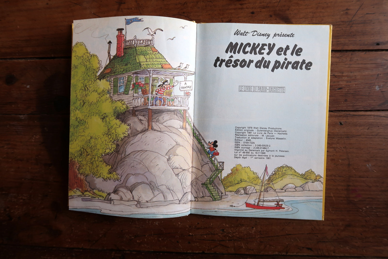 Vintage Disney book detail, Mickey Mouse character illustration in vivid colors