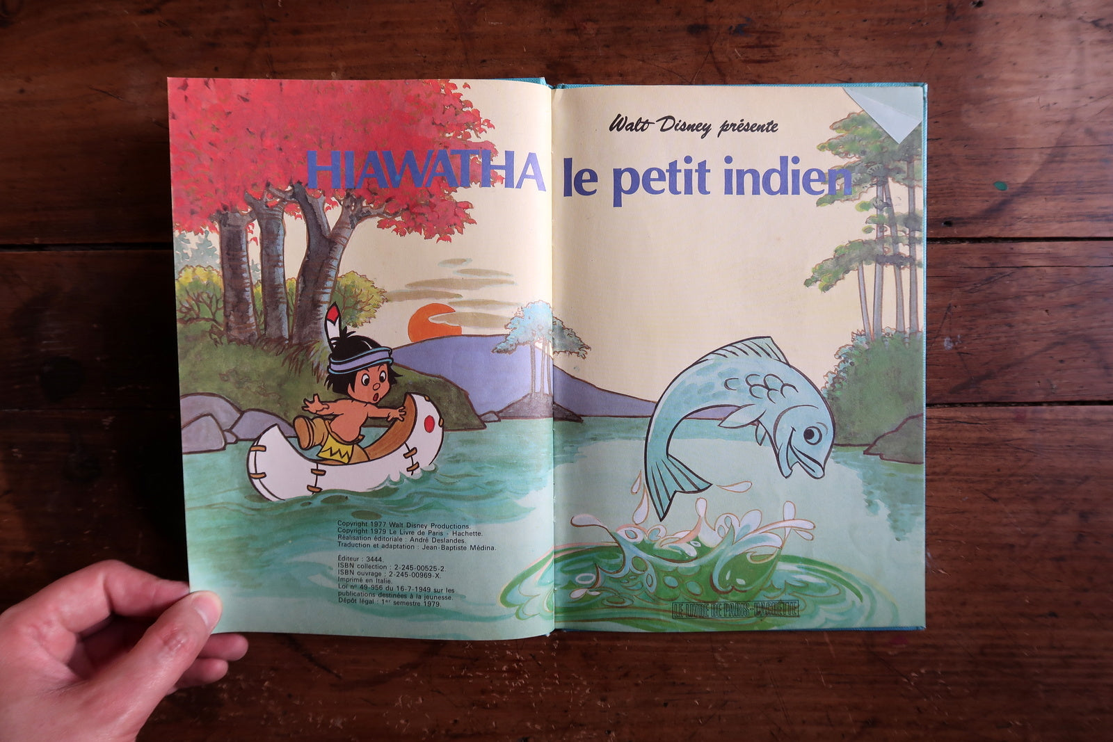 Walt Disney Hiawatha book interior pages, illustrated story scenes
