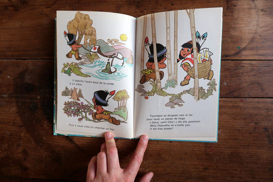 Disney Hiawatha book cover view, colorful illustrated edition with young Native character