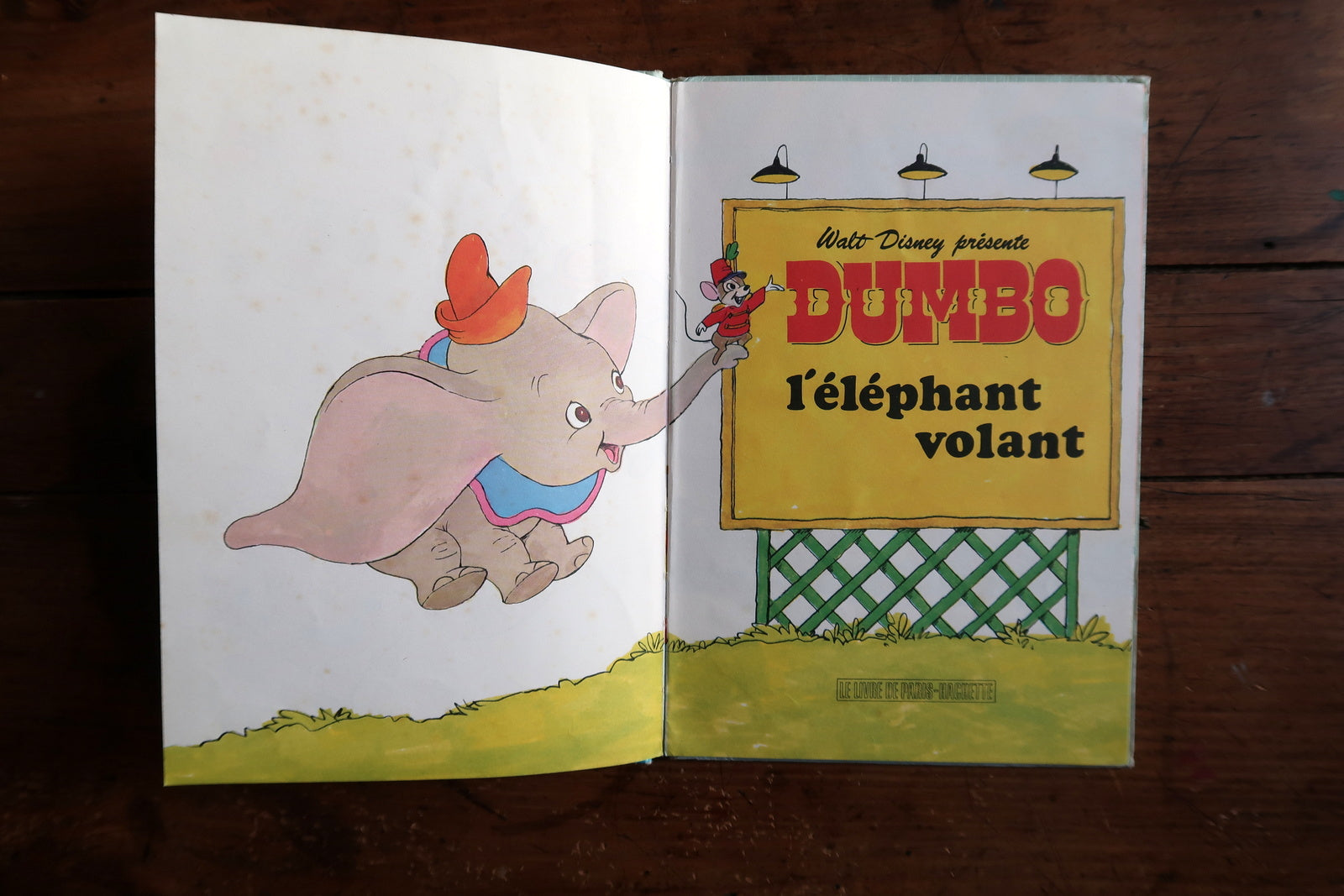 Walt Disney Dumbo book interior pages, full-color illustrated story scenes