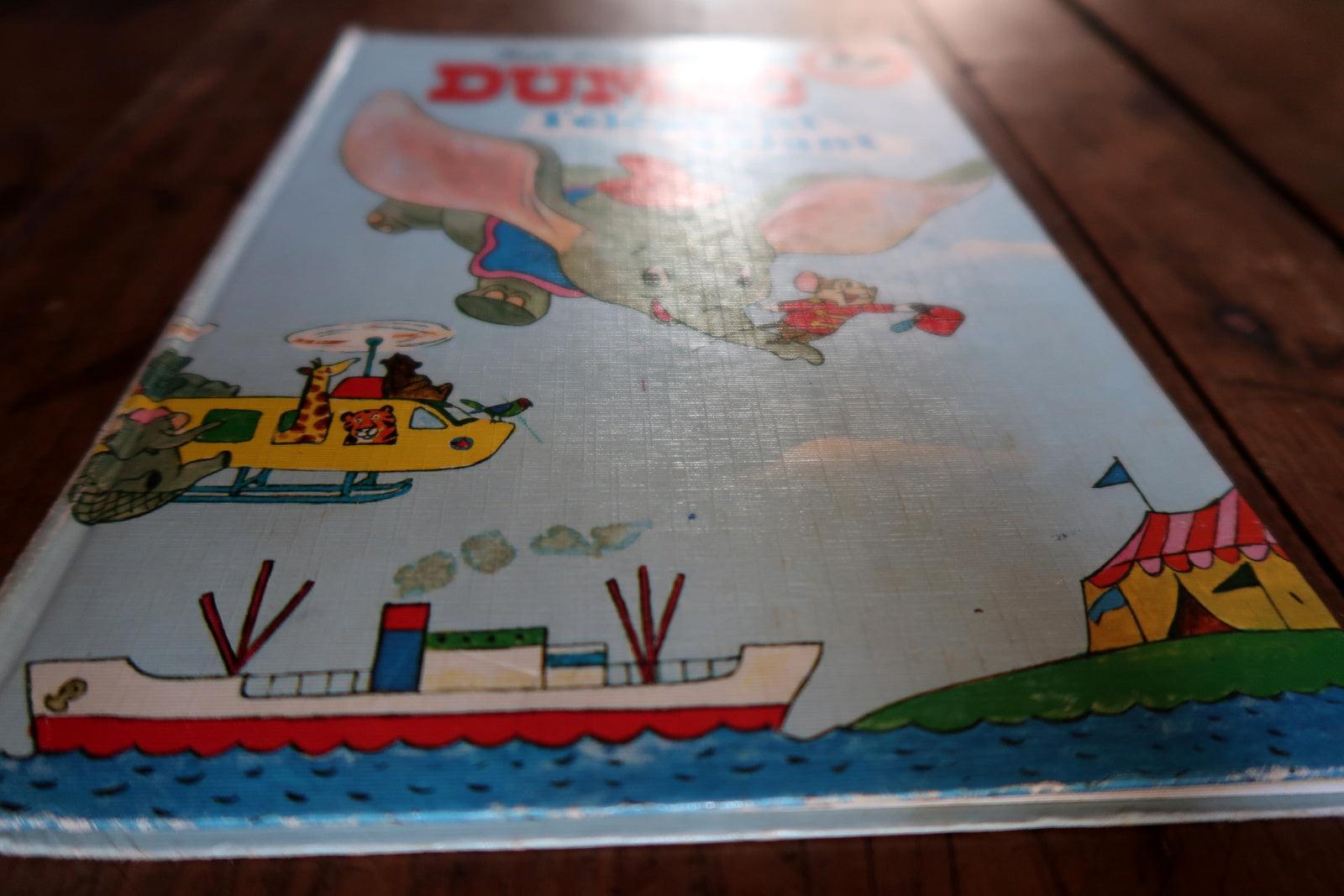 Dumbo book corner detail, showing light wear and vintage condition