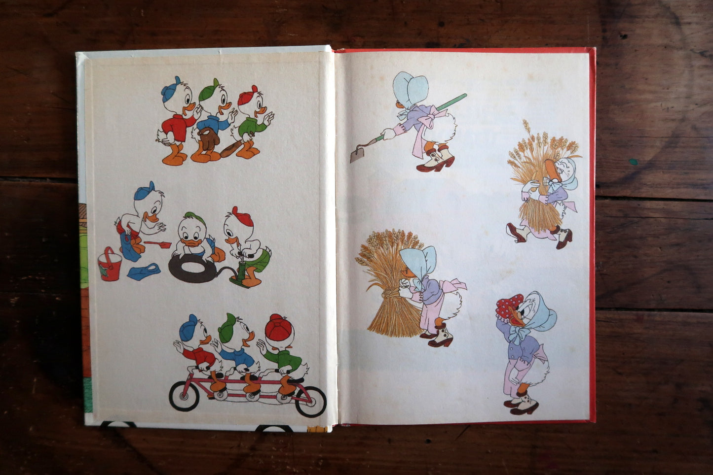 Vintage Disney book detail, Grandma Duck farm life scene with vivid colors