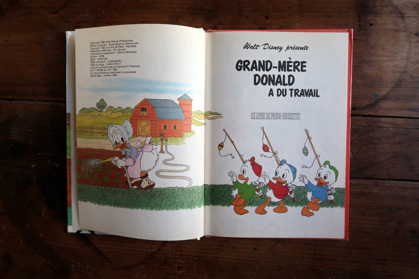 Walt Disney Grand-Mère Donald book interior pages, illustrated rural story scenes