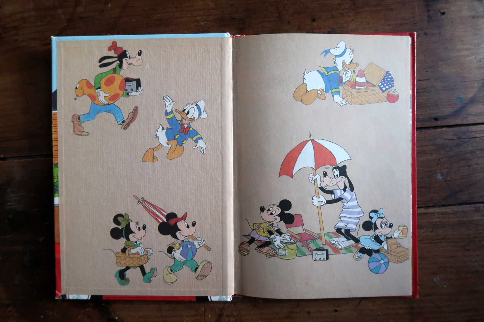 Vintage Disney book detail, Donald Duck birthday celebration with friends