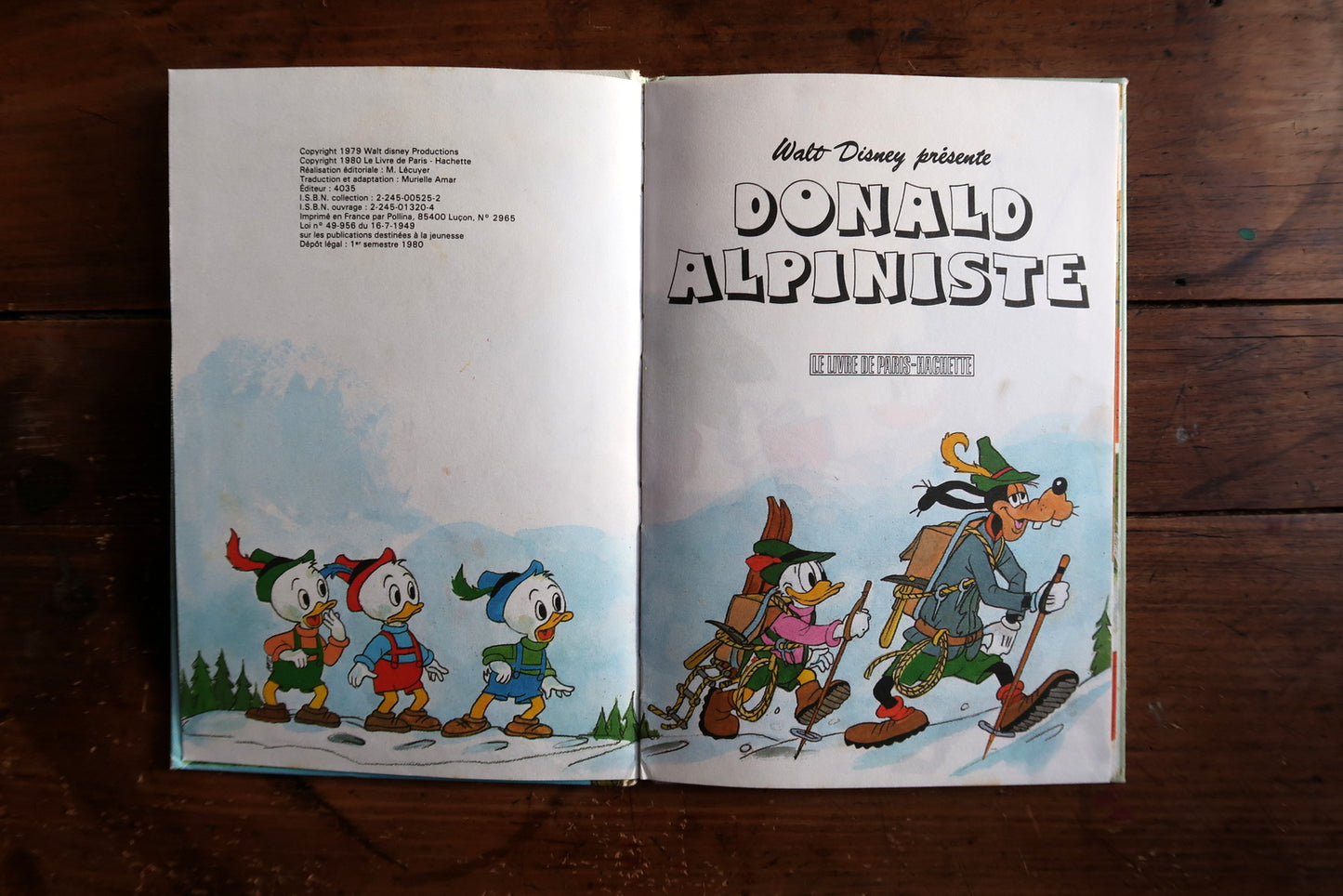 Vintage Walt Disney Donald Alpiniste children's book 1980 French hardcover illustrated alpine adventure Donald Duck Goofy.

