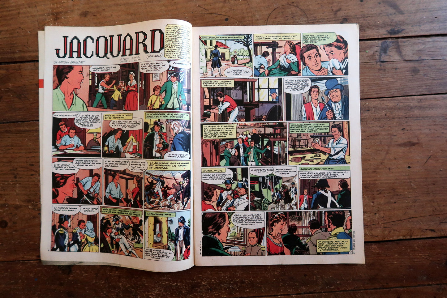 Complete view of Tintin magazine No. 555 June 1959 published by Le Lombard, featuring cover story "Texas Boy" and editorial content including Sahara reportage.

