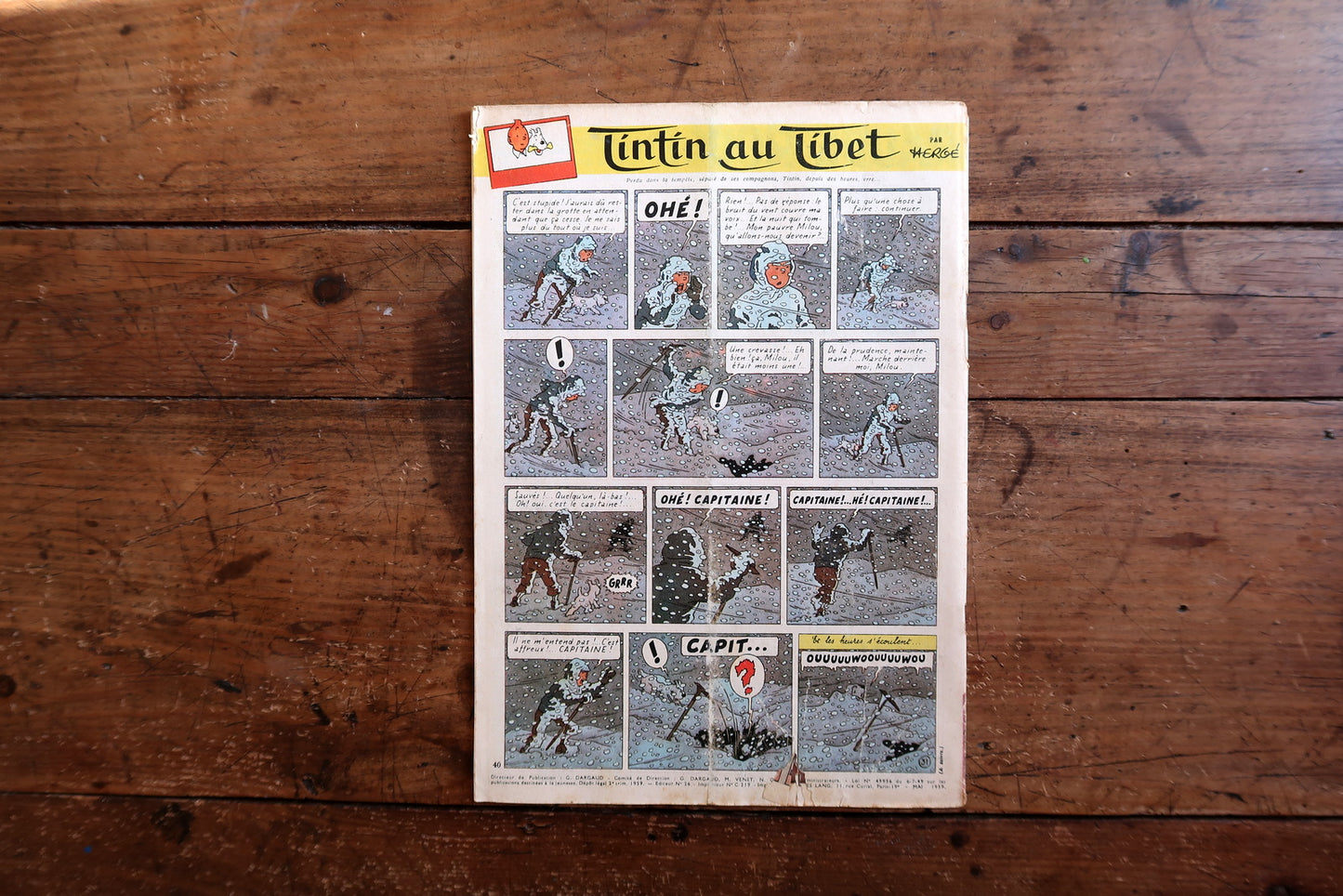 May 1959 Tintin magazine, French comic journal from the golden age of European comics, containing episodes of Tintin au Tibet and Oumpah-Pah by Goscinny and Uderzo.

