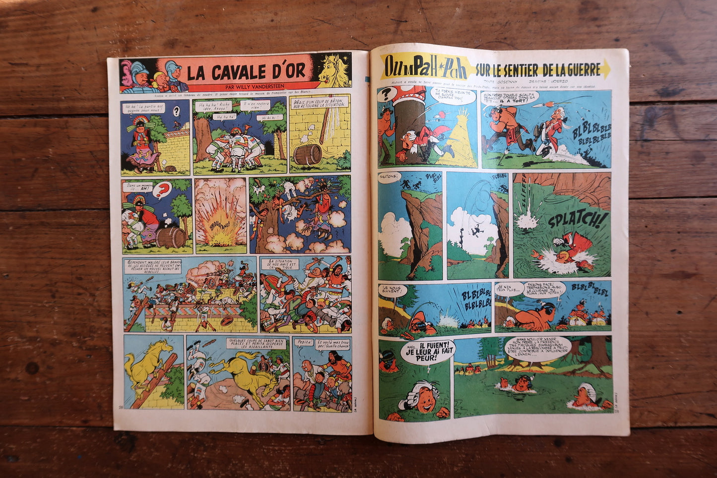 Decorative vintage French comic magazine with a dynamic cover showing a small armored knight facing a cat, rendered in clean, bold mid-century graphic composition.

