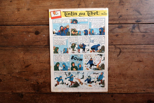 Close-up of the cover art on a 1959 French Tintin comic book magazine showing classic Hergé-style illustration and vibrant period colors.

