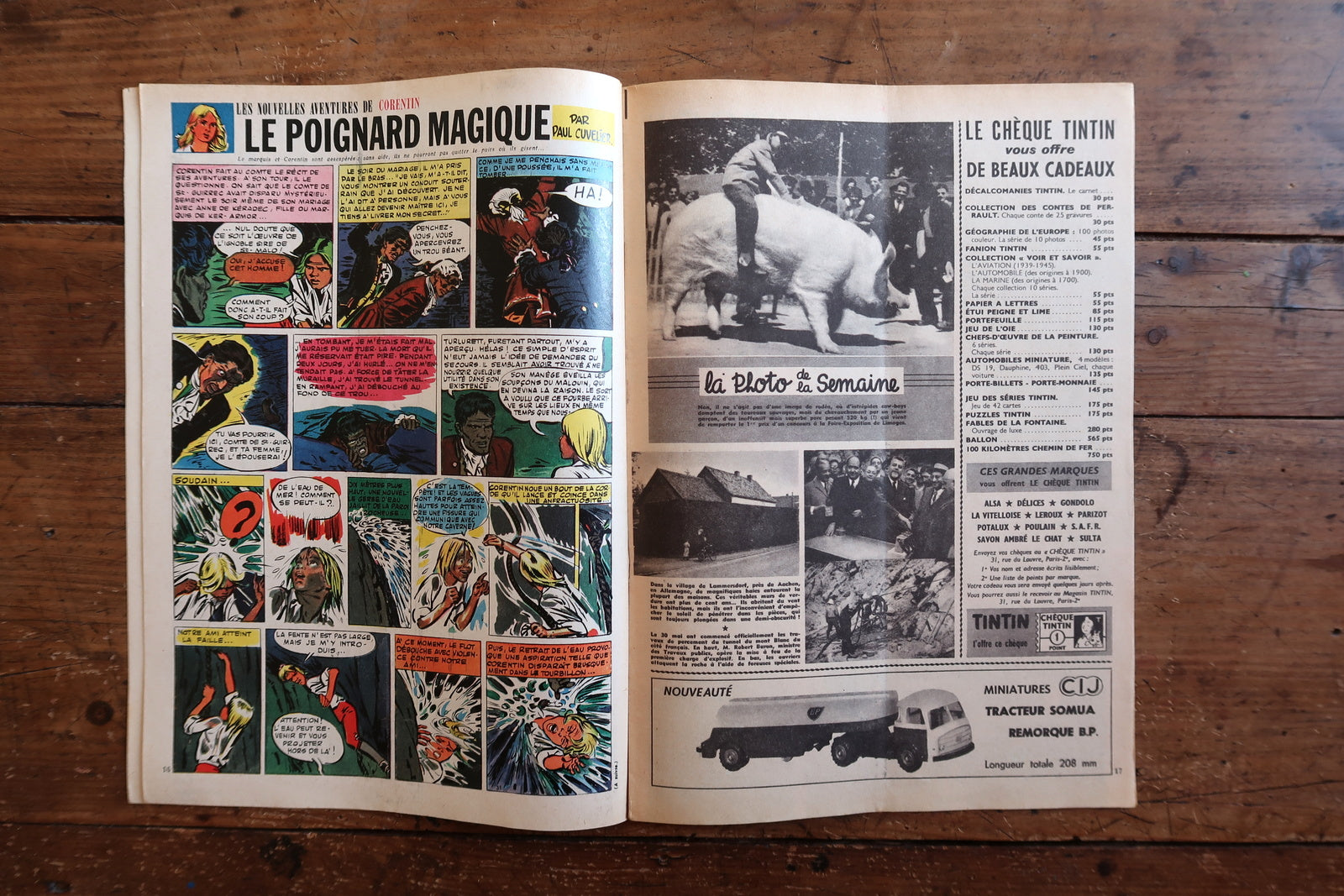 Back cover and spine detail of a June 1959 Tintin comic magazine in good vintage condition with light wear, minor creases, and light paper yellowing.

