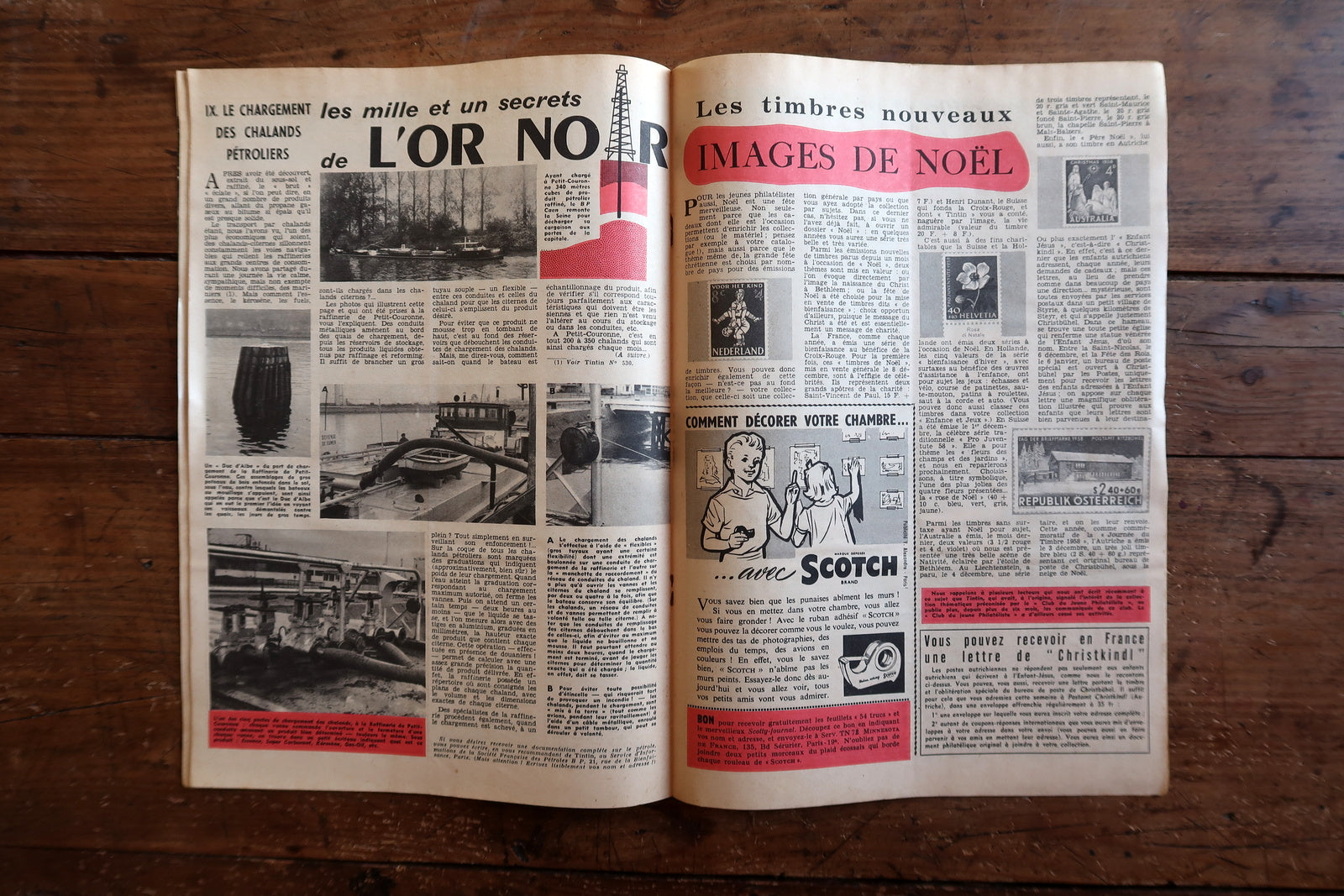 Back cover and spine detail of a December 25, 1958 Tintin comic magazine in good vintage condition with visible wear on cover edges and corners.

