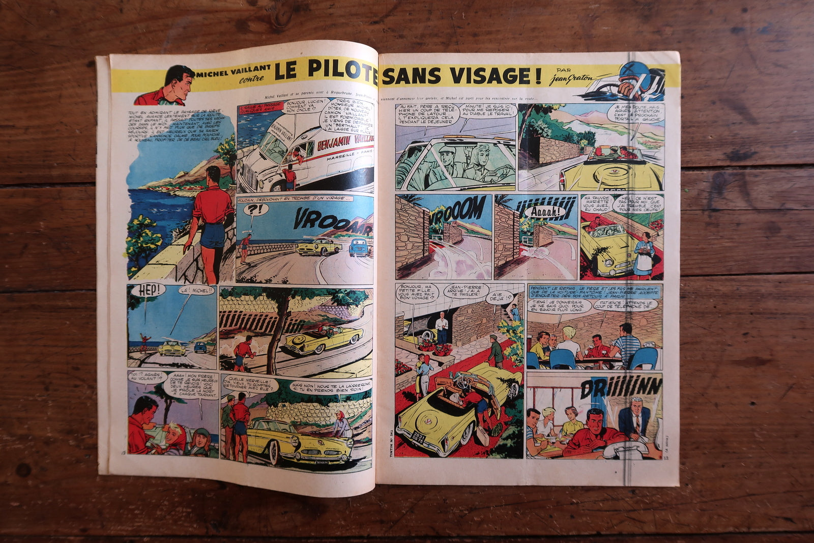 Back cover and spine detail of a March 12, 1959 Tintin comic magazine in good vintage condition with light wear to edges and corners, staples intact.

