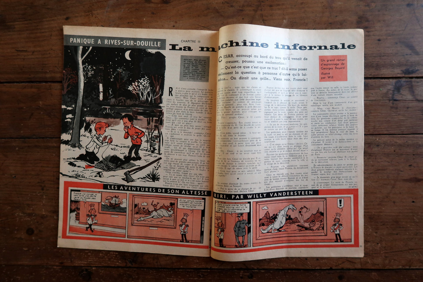 Back cover and spine detail of a March 5, 1959 Tintin comic magazine in good vintage condition with visible wear including stains, discoloration, edge wear, and staples intact.

