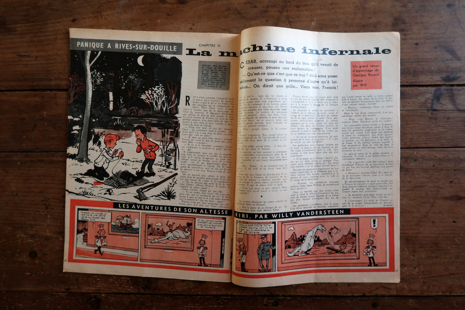 Back cover and spine detail of a March 5, 1959 Tintin comic magazine in good vintage condition with visible wear including stains, discoloration, edge wear, and staples intact.

