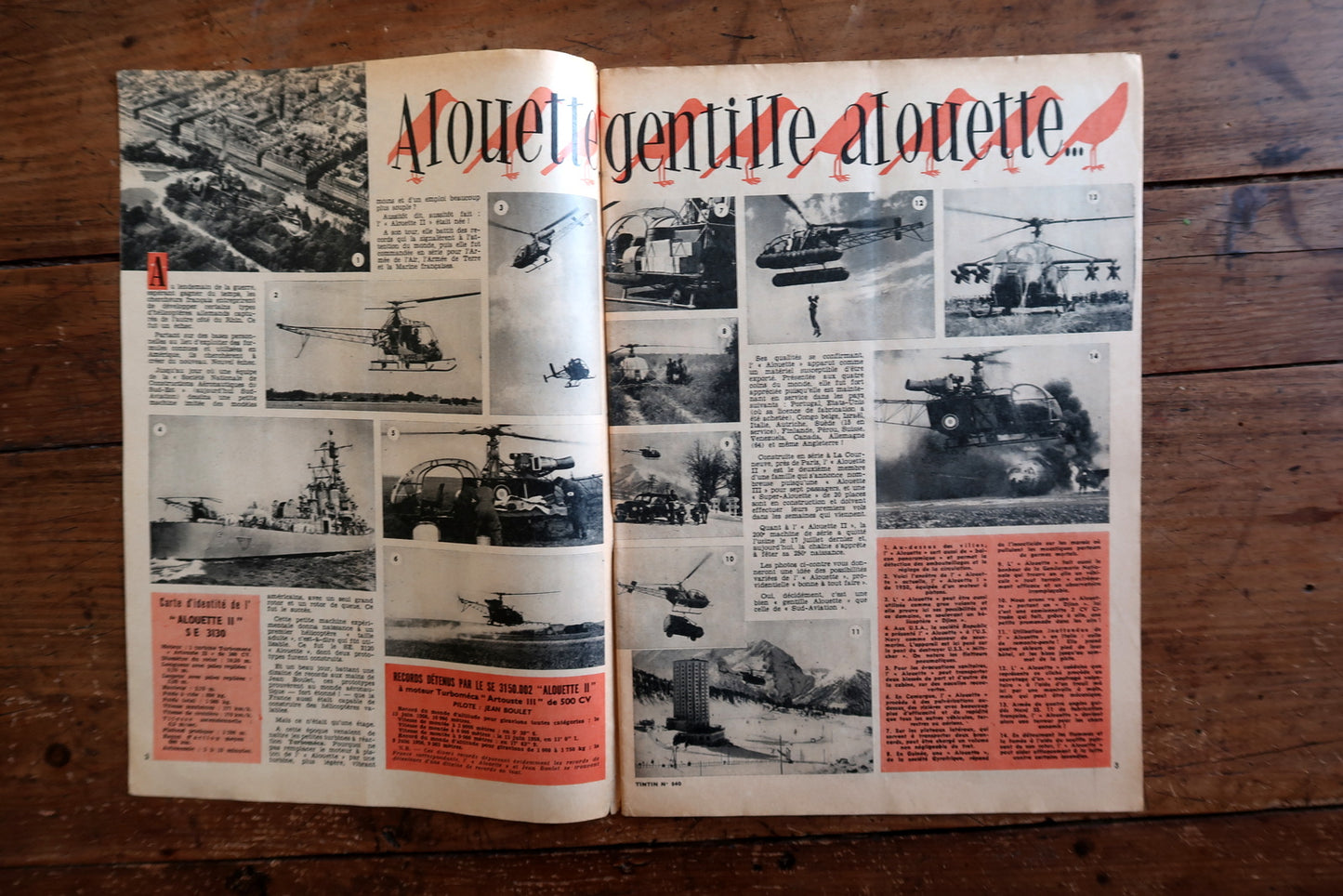 Open view of original Tintin magazine No. 540 showing interior comic strips including Chick Bill, Agent P.60, illustrated features like Alouette, and period advertisements.

