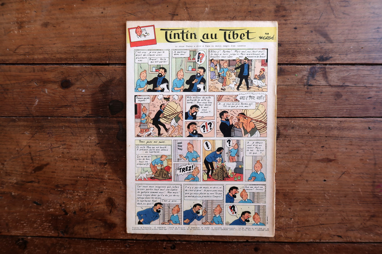 Vintage January 29, 1959 Tintin magazine issue No. 536 displayed flat, measuring approximately 27 x 21 cm, with French language text and bande dessinée artwork.

