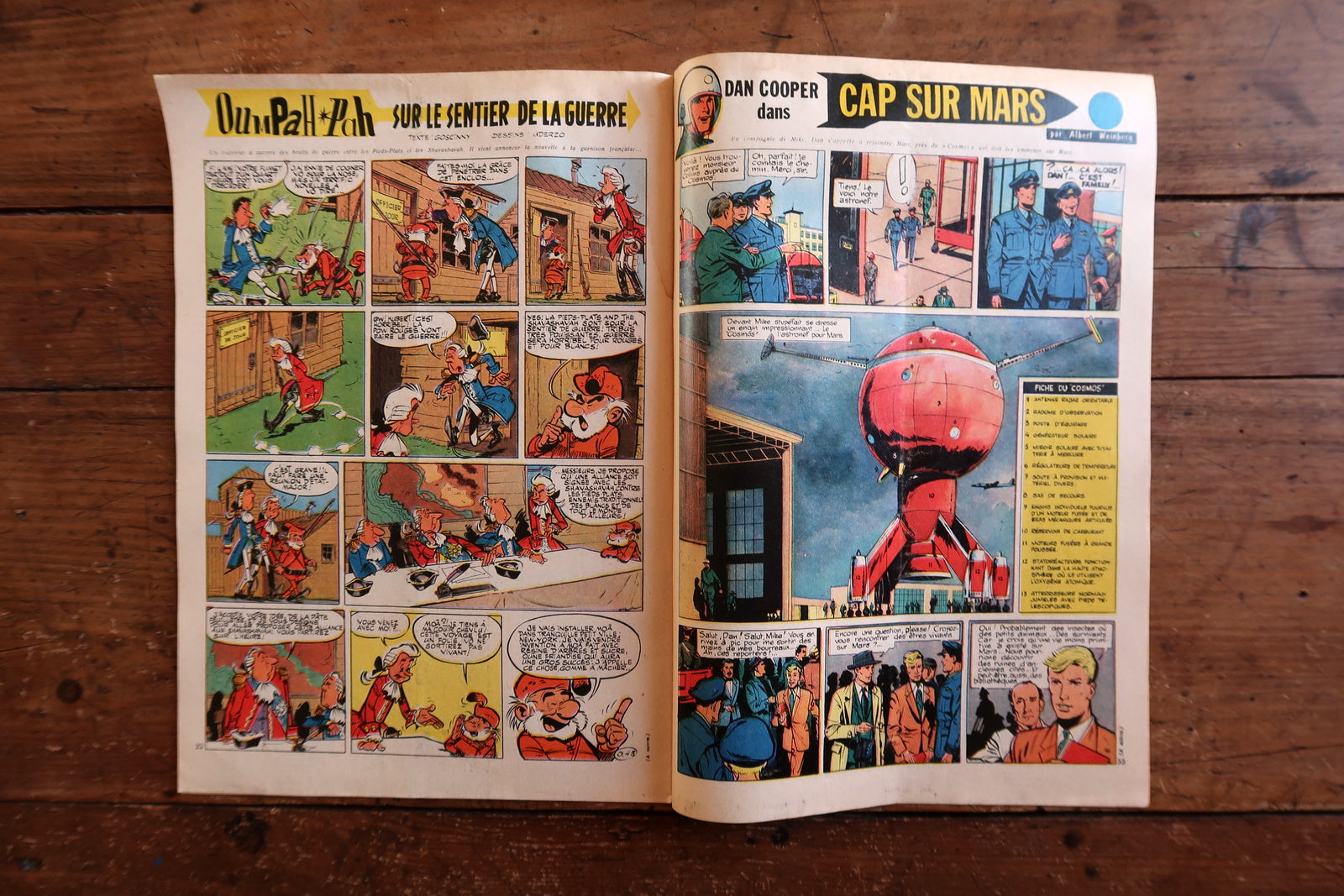 Close-up of the cover art on a 1959 French-Belgian Tintin comic magazine showing a domestic comedy scene of a father doing DIY on a television set as his household descends into chaos, with a badge announcing "Ce soir: Les Aventures de Tintin et Milou."

