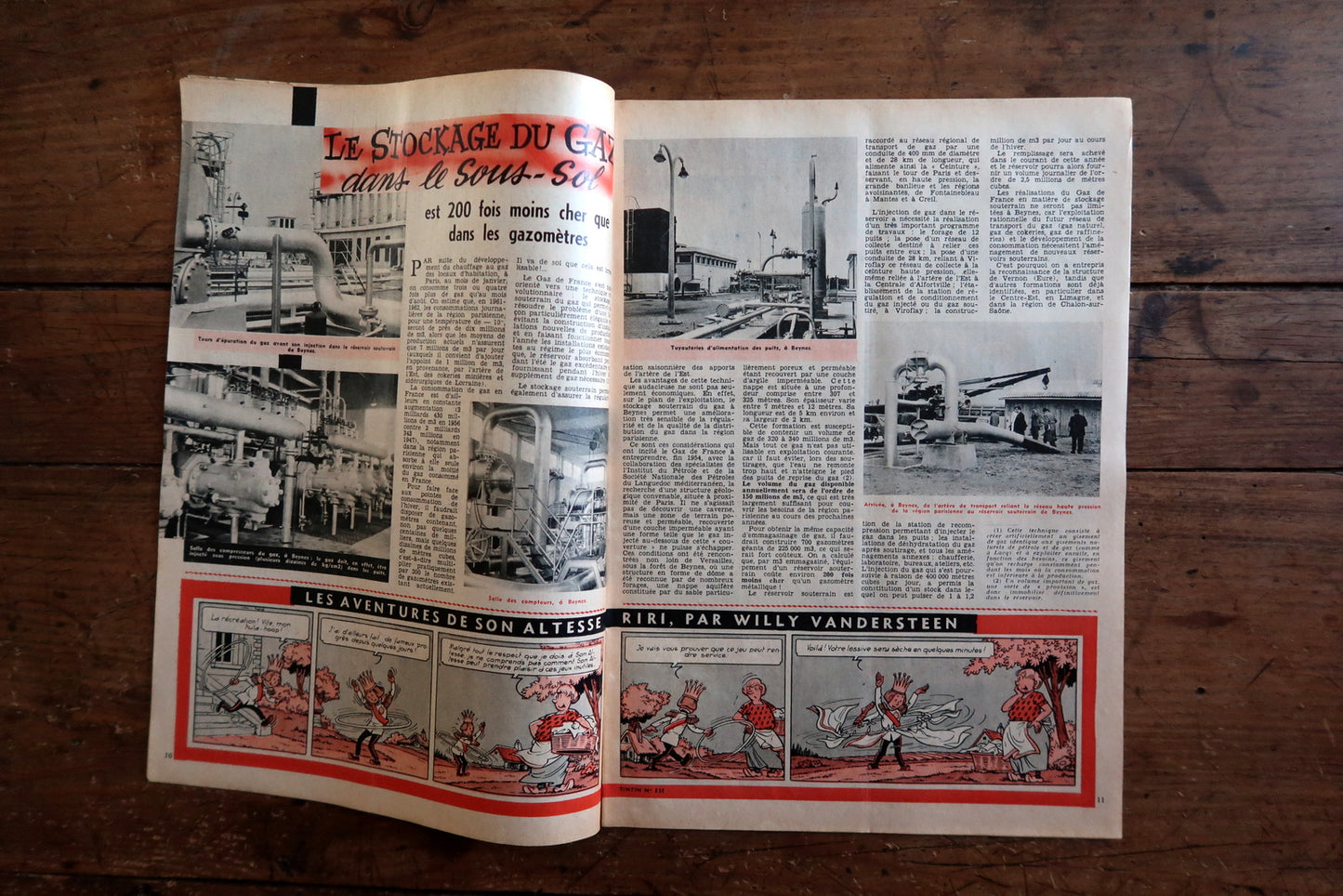 Back cover of a 1959 Tintin comic magazine showing a full-page color episode of Tintin au Tibet by Hergé – Tintin and Captain Haddock in a Nepalese interior, the search for Tchang rendered with extraordinary warmth and precision in immaculate ligne claire.

