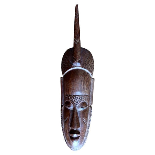 Baoule hardwood mask — carved African mask with single upward horn

