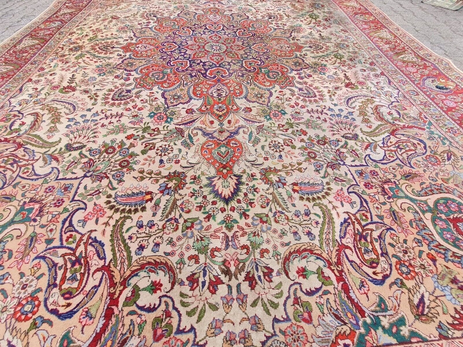 Full view of 392 × 297 cm vintage Tabriz rug

