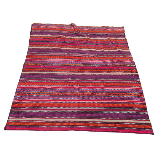 Handwoven Vintage Persian Jajim Kilim with horizontal stripes.
