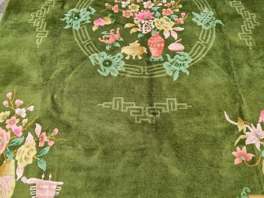Handmade 1960s Chinese rug in soft pastel tones

