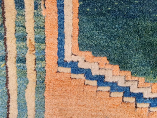 Handmade Gabbeh rug 1970s tribal geometric style

