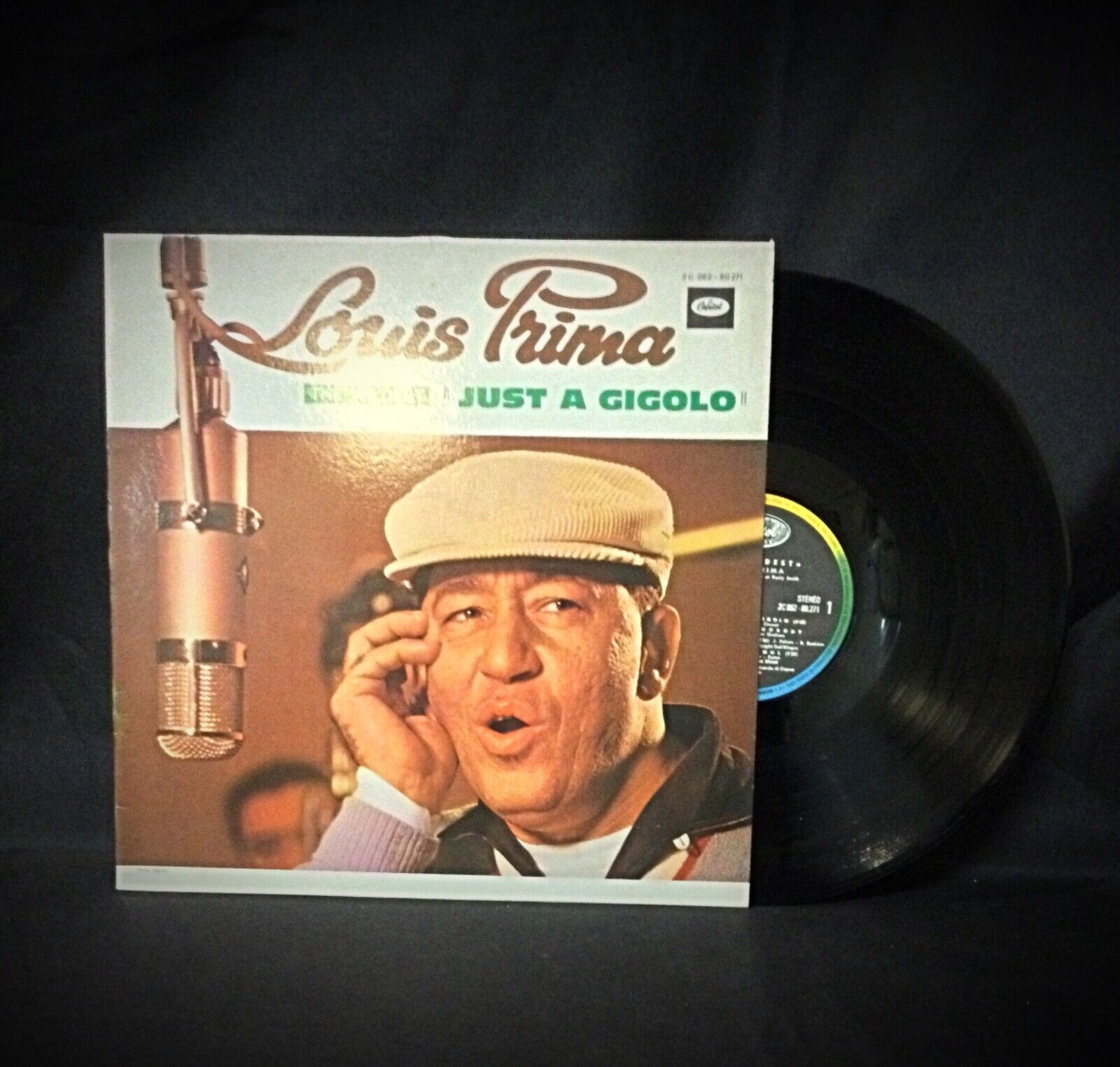 Louis Prima "The Wildest" 33 RPM record with detailed label view
