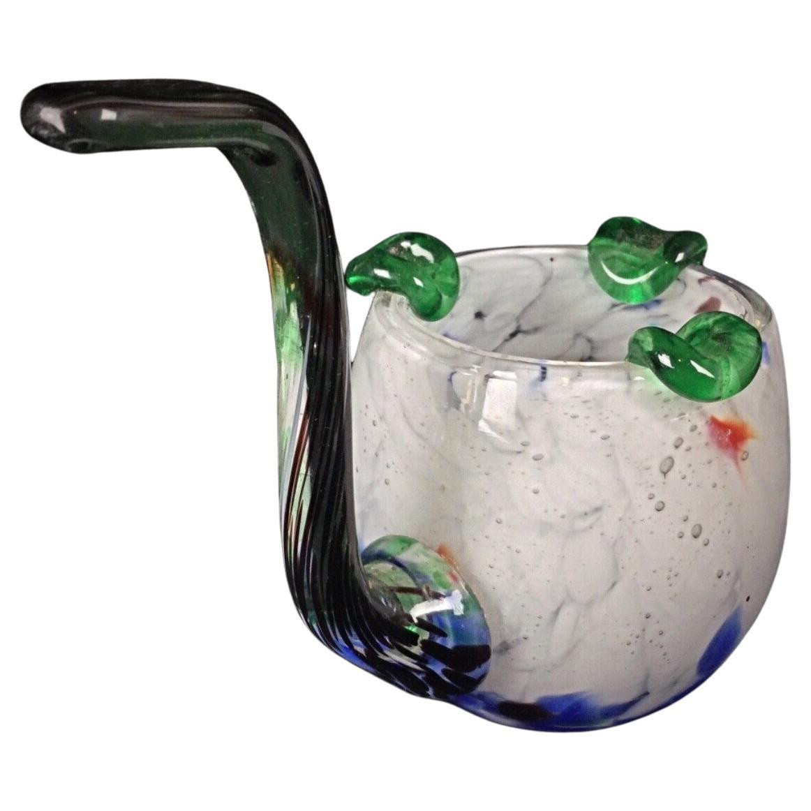 Vintage Pipe-Shaped Glass Ashtray with Multicolored Design
