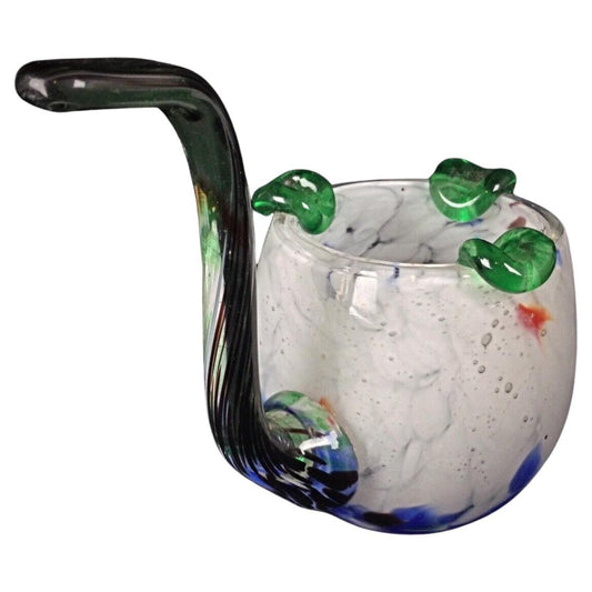 Vintage Pipe-Shaped Glass Ashtray with Multicolored Design
