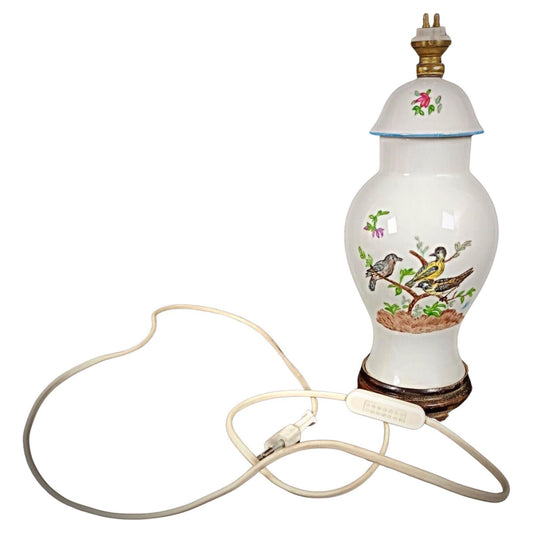 Vintage ceramic lampshade base with bird and flower decorations

