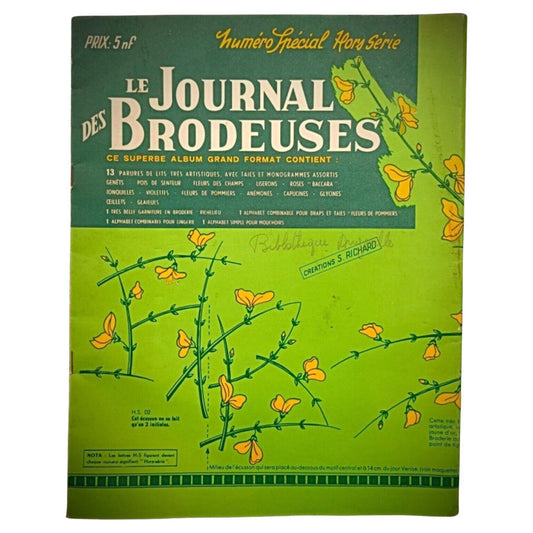Antique book - Le Journal des Brodeuses showcasing 13 embroidery designs
