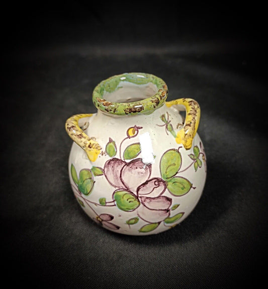 Small hand-painted ceramic pot in cream and blue

